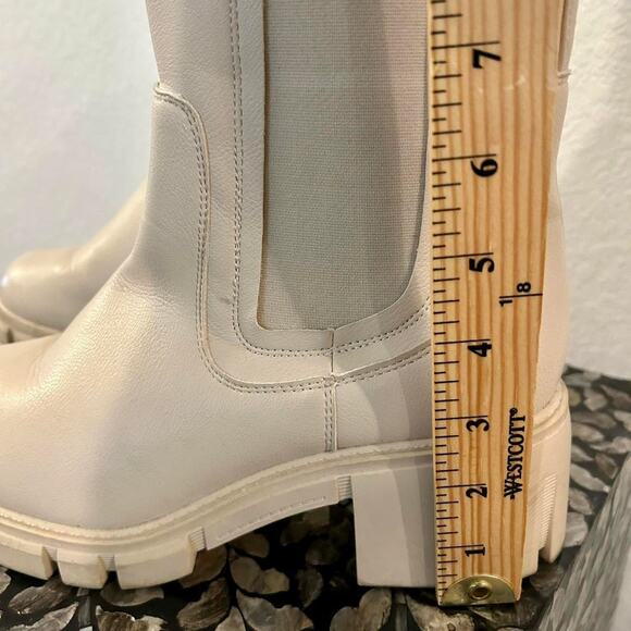 Bone 🦴 Colored Platform Boots Mid Calf Chunky Block Heel Chelsea Cream boots - Picture 6 of 8